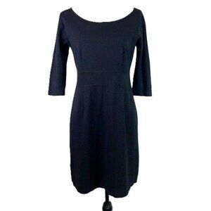 Theory Luanne Ponte Knit Dress 3/4 Sleeves Mini Black Round Neck Size M